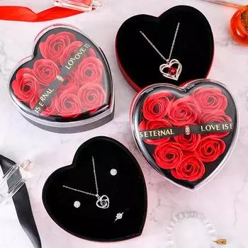 1 комплект ожерелья цвета искусственный цветок поздравительная открытка роза коробка сундучок в форме сердца фестиваль вечный цветок шкатулка подарочная коробка подарок