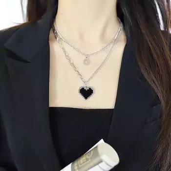 1 комплект ожерелья с подвеской, двухслойное нержавеющее женское ожерелье с подвеской в виде сердца A