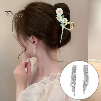 1 комплект ожерелья, ювелирные изделия, преувеличенные длинные кисточки со стразами, нарядное ожерелье, серьги-гвоздики, комплект ювелирных изделий, банкетный аксессуар серебряный