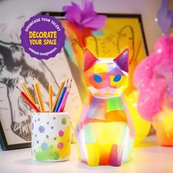 1 комплект Paint Your Own Cat Lamp Kit с 12 цветными пигментами и кисточкой