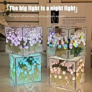 1 комплект пара девушка подарок 10 см креативный сделай сам тюльпан цветок морской куб трехмерный маленький ночник упаковка материала