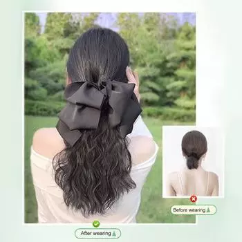 1 комплект париков-бантов, не падающие, реалистичные, невидимые, пушистые, укладка натуральных, длинных, волнистых, с зажимом для волос, высокий хвост, поддельные вьющиеся волосы, моделирование, поставка светло-коричневого