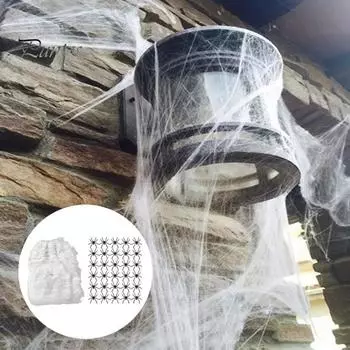 1 комплект паутины на Хэллоуин с 30 поддельными пауками, легко прикрепить эластичную паутину, домашний декор дома с привидениями черный белый