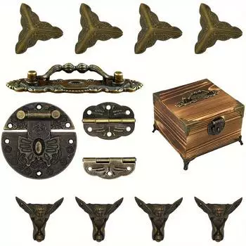 1 комплект петель с замком в старинном стиле — неподвластный времени дизайн, надежная защелка, угловые ограждения для проектов шкатулок для ювелирных изделий своими руками, бронзовая отделка, коробка в комплект не входит 1 Set