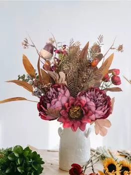 1 комплект пионов, искусственные цветы подсолнечника, букеты, искусственные цветы, свадебные букеты, украшения, цветочные украшения для стола, центральные элементы для дома, кухни, сада, декор оранжевый