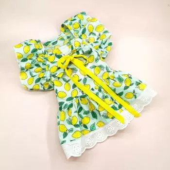 1 комплект, платье для домашних животных, платье для собаки с лимонным принтом, юбка принцессы с рюшами на рукавах и головным убором, товары для домашних животных S зелёный