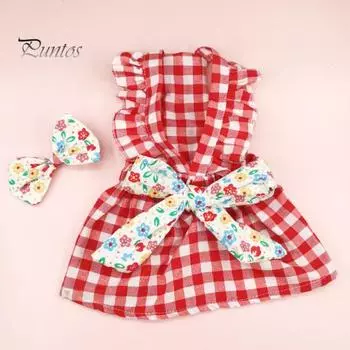 1 комплект, платье для домашних животных, декор с бантом, клетчатое платье с рюшами и рукавами для собак, летнее платье для кошек с головным убором, товары для домашних животных XS розовый