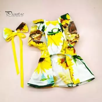 1 комплект, платье для домашних животных, платье для собаки с принтом подсолнуха, платье принцессы с рюшами и рукавами, бантом, платье принцессы с головным убором, товары для домашних животных S белый