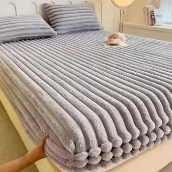 1 комплект плюшевой простыни, толстый флис, защитный чехол для матраса, эластичная простыня на резинке, утеплитель, покрывало с двумя наволочками 90x200cm-2pc белый