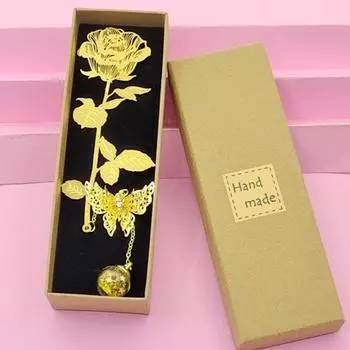 1 комплект, подарочная закладка с имитацией розы, полый дизайн, устойчивая к царапинам, прозрачная текстура, романтическая закладка, праздничная поставка золотистый