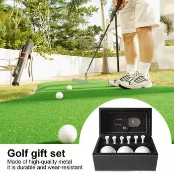 1 комплект подарочной коробки для гольфа с 3 мячами 6 тройников, металлический инструмент для ремонта Divot, зажим для шляпы, комплект аксессуаров для гольфа, чехол из искусственной кожи для мужчин и женщин, профессиональный новичок серебряный
