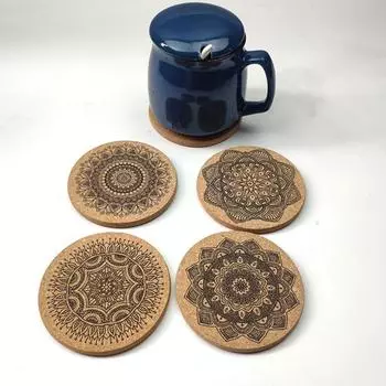1 комплект, подставка для чашки с цветочным узором, устойчивая к царапинам, деревянная подставка для чая с закругленными краями, кухонные принадлежности