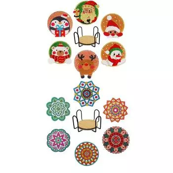 1 комплект, подставки под стаканы с алмазной росписью, самодельный круглый акриловый точечный алмазный теплоизоляционный коврик, подставки под стаканы с пробковым дном, нескользящие A