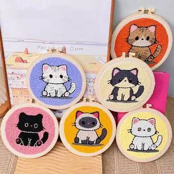 1 комплект подставок для стаканов с иглами, набор для вышивки иглами, набор для рукоделия с пяльцами, пряжа, инструменты, инструкция для взрослых, начинающих, подставка для стаканов с животными и цветами