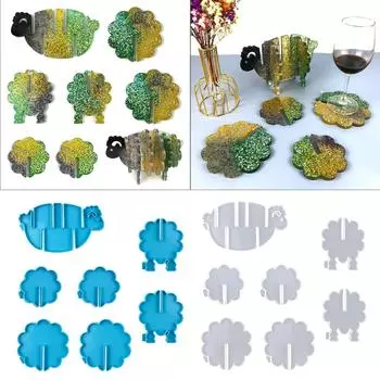 1 комплект подставок под стаканы в виде овец с полкой для хранения УФ-кристаллическая эпоксидная форма для подставок под чашки силиконовая смола форма для поделок своими руками синий