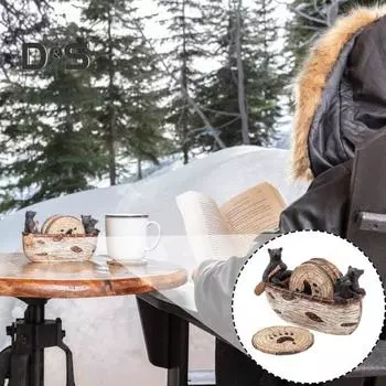 1 комплект подставок с подставкой для каноэ Black Bear, держатель для сковороды из смолы ручной работы, термостойкая подставка под стакан, коврик для украшения дома в фермерском стиле чёрный