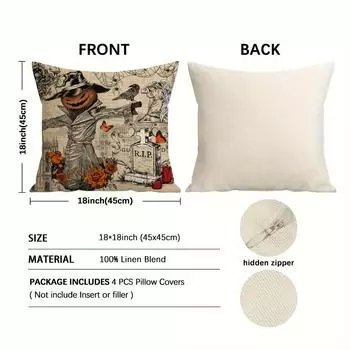 1 комплект подушек на Хэллоуин в стиле ретро с черепом и тыквой, 18x18 дюймов - можно стирать в стиральной машине, подходит для украшения дивана и фермерского дома 450mm*450mm