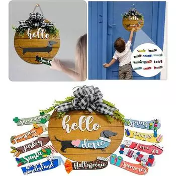 1 комплект, подвеска на дверь, милый дизайн аксессуаров с бантом, лента, макет сцены, деревянная винтажная собака разноцветный