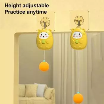 1 комплект, подвесной тренажер для настольного тенниса в помещении с крючком для весла, потолочное крепление с мультяшным котом для детей, взрослых, начинающих, выдвижной веревочный мяч, самостоятельная практика зелёный