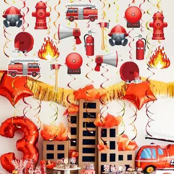 1 комплект подвесных вихревых украшений в виде пожарной машины, сувениры для вечеринки в стиле пожарного, потолочный декор, подвесные вихри для вечеринки в стиле пожарного, дня рождения, детского душа 48pcs