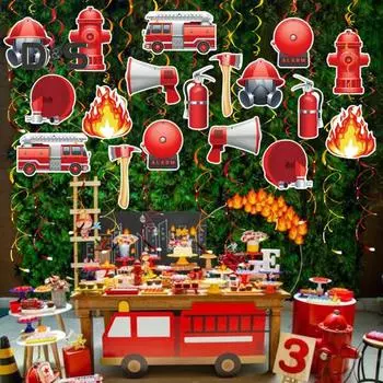 1 комплект подвесных вихревых украшений в виде пожарной машины, сувениры для вечеринки в стиле пожарного, потолочный декор, подвесные вихри для вечеринки в стиле пожарного, дня рождения, детского душа 48pcs