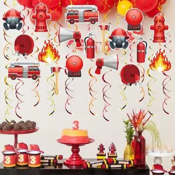 1 комплект подвесных вихревых украшений в виде пожарной машины, сувениры для вечеринки в стиле пожарного, потолочный декор, подвесные вихри для вечеринки в стиле пожарного, дня рождения, детского душа 48pcs
