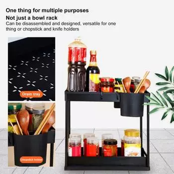 1 комплект полки для хранения в ванной комнате с несколькими крючками и держателем для палочек для еды, двухслойный дренажный выдвижной ящик большой емкости