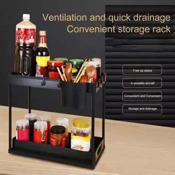 1 комплект полки для хранения в ванной комнате с несколькими крючками и держателем для палочек для еды, двухслойный дренажный ящик большой емкости, выдвижной ящик с противоскользящим дном