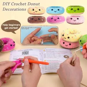 1 комплект пончиков для вязания крючком с 2 крючками для детей, взрослых, начинающих, вязание вручную вручную
