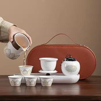 1 комплект портативный керамический чайный сервиз с футляром, дорожный чайный набор, традиционные китайские чайные чашки и горшок, домашний декор, подарочный набор для любителей чая, незаменимый чай для чаепития