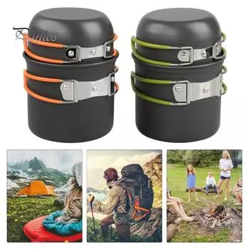 1 комплект посуды для кемпинга со складной кастрюлей-миской для 1-2 человек, сверхмощный алюминиевый сплав, портативная посуда для пикника, походов, походов, рюкзака оранжевый