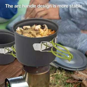 1 комплект посуды для кемпинга со складной кастрюлей-миской для 1-2 человек, сверхмощный алюминиевый сплав, портативная посуда для пикника, походов, походов, рюкзака зелёный