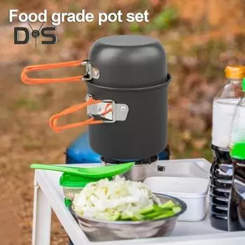 1 комплект посуды для кемпинга со складной кастрюлей-миской для 1-2 человек, сверхмощный алюминиевый сплав, портативная посуда для пикника, походов, походов, рюкзака зелёный