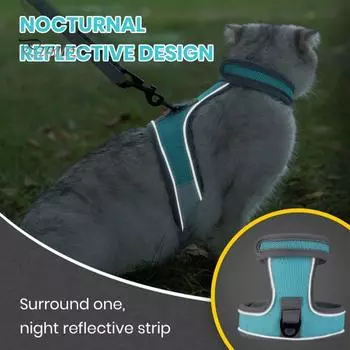1 комплект поводка для домашних животных, регулируемая застежка-лента, светоотражающая шлейка для кошек и набор поводков для прогулок на свежем воздухе L темно-серого
