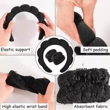 1 комплект, повязка на голову с губкой, браслет, водопоглощающий браслет для мытья лица, спа-мягкая повязка для волос, эластичный ремешок на запястье, женский аксессуар для волос, подарок на день рождения синий