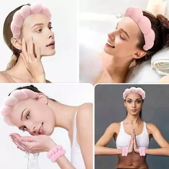 1 комплект, повязка на голову с губкой, браслет, водопоглощающий браслет для мытья лица, спа-мягкая повязка для волос, эластичный ремешок на запястье, женский аксессуар для волос, подарок на день рождения фиолетовый