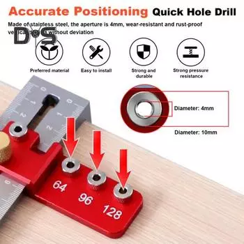 1 комплект приспособления для фурнитуры шкафа со шкалой, компактный размер, точное приспособление для ручки дверного ящика, регулируемый шаблон для сверления, направляющий инструмент красный