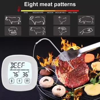 1 комплект, прочный термометр для гриля, ЖК-дисплей, большой дисплей, измерение температуры, серебристый цвет, предустановленная температура, цифровой термометр для мяса