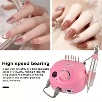 1 комплект, профессиональная электрическая дрель для ногтей, набор 6 шлифовальных головок, сильный мотор, маникюрный полировщик для ногтей для ухода за ногтями EU розовый