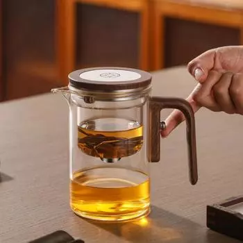 1 комплект прозрачного стеклянного заварочного чайника с деревянной ручкой, заварочный чайник с защитой от ожогов, носик без капель и заварник для чая