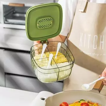 1 комплект прозрачных солонок с ручкой на крышке, герметичный, пищевой, пыленепроницаемый, с двумя/четырьмя отделениями, гладкие края, сахарница с ложкой 4Grid фиолетовый