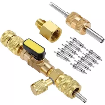 1 комплект R410A R22 инструмент для снятия и установки сердечника клапана с двойным размером SAE 1/4 и 5/16 порт для R404A R407C R134A R12 R32 система HVAC one-size жёлтый