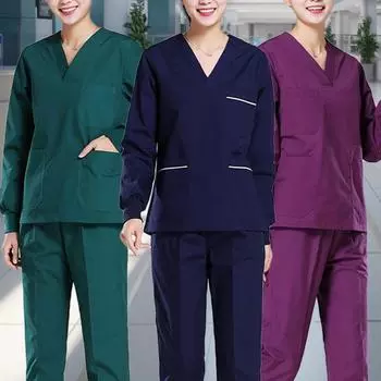 1 комплект рабочей одежды для медсестер, свободная униформа для медсестер, рабочие костюмы для врачей с V-образным вырезом и карманами, повседневные комплекты хирургических костюмов L