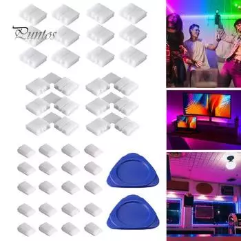 1 комплект разъема для светодиодной ленты, 4-контактный беспаечный разъем без пайки, L-образный угловой адаптер, самоклеящийся зажим, комплект треугольных пластин Sets