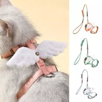 1 комплект, регулируемый удобный поводок для кошки, нагрудный ремень с изображением крыльев ангела и котенка для кошки S синий