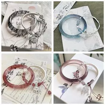 1 комплект ретро браслет с колокольчиками-кисточками для женщин в китайском стиле цепочка хрустальный стеклянный браслет с бусинами Jewe E3C1 Azure-1 Set