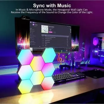 1 комплект RGB светодиодный шестигранный светильник Bluetooth для внутреннего настенного светильника с дистанционным управлением через приложение, ночник, украшение для компьютерной игровой комнаты, прикроватная тумбочка для спальни, 450/500/700 г 6 PCS