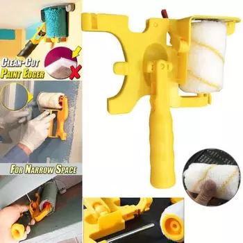 1 комплект роликовой щетки для малярного валика Эргономичная ручка с гладкими краями Съемная многоразовая удобная ручка Многофункциональная валиковая кисть для малярного станка Набор для кромки краски жёлтый