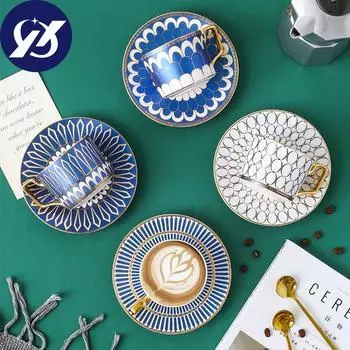 1 комплект роскошных кофейных чашек и блюдца, керамическая чашка для чая 250 мл 1