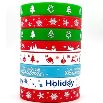 1 комплект рождественских браслетов на запястье с праздничными темами, напечатанный вручную резиновый браслет, силикон